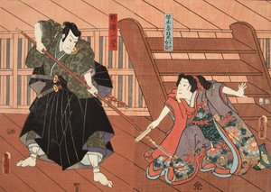 Cena de Genji monogatari (Conto de Genji) por Murasaki Shibuku (n. 978) c. 1860 (impressão em xilogravura a cores)