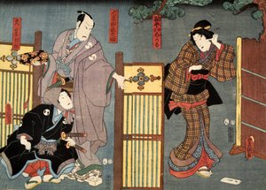 Cena de Genji monogatari (Conto de Genji) por Murasaki Shibuku (n. 978) c. 1860 (impressão em xilogravura a cores)