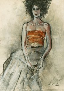 Mulher de cabelos encaracolados, pensativa de Ute Rathmann