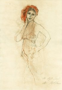 Mulher pensativa com turbante vermelho de Ute Rathmann