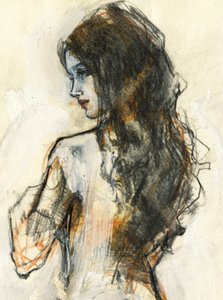Esboço de uma mulher com cabelo esvoaçante de Ute Rathmann