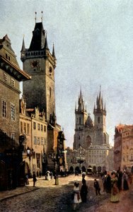 a praça Starometsky e a câmara municipal de Praga, c. 1900 (imprimir)
