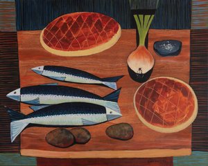 Stilllife With Bread and Fish, 2020 (acrílico sobre tela)