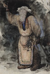 Figurino da ópera Ruslan e Lyudmila de M. Glinka de Valentin Aleksandrovich Serov