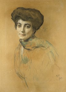 Retrato de Elena Ivanovna Roerich, 1909 (pastel e wc com toques de bodycolour em papel castanho claro)