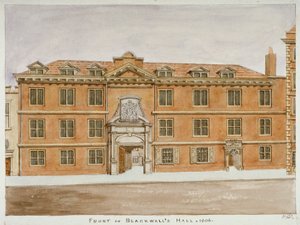 Vista frontal do Blackwell Hall, cidade de Londres, 1806