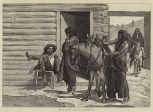 Esboços americanos, índios na cabana de um comerciante