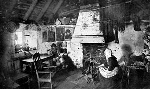 Interior de uma casa de campo de crofters, Shetland, Escócia, 1924-1926.