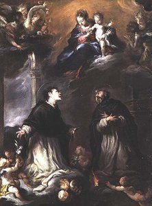 Madonna e Child aparecem a dois santos dominicanos de Valerio (circle of) Castello