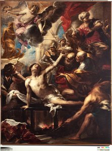 Martírio de São Lourenço sobre a grelha de ferro Pintura de Valerio Castello (1624-1659) Dim 236 x 182 cm Genes, Musei di Strada Nuova (ex Palazzo Bianco)