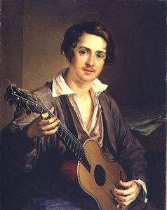 O Guitarrista: Retrato do Violonista Virtuoso Vladimir Ivanovich Morkov (1803-64) 1839 (óleo sobre tela)