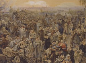 A retirada das tropas russas de Moscou em 1812, 1907 de Vasili Petrovich Lebedev