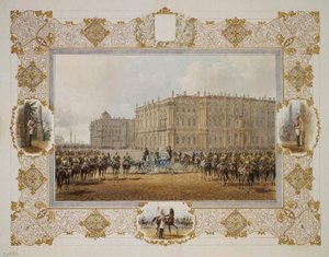 Revisão do Regimento de Cavaleiros em Frente ao Palácio de Inverno, década de 1850