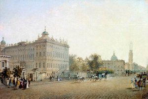 Vista da Perspectiva Nevsky (Nevsky) em São Petersburgo, em 1830. Rússia Aquarela de Vasily Sadovnikov (1800-1879) 1830 São Petersburgo. Biblioteca de l