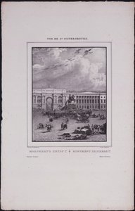 Vistas de São Petersburgo. A estátua equestre de Pedro, o Grande, na Praça do Senado, 1833 de Vasili Semenovich Sadovnikov