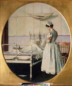 A Carta continua Incompleta - Uma enfermeira americana fica ao lado da cama de um soldado morto no hospital, de luto pelo corpo - episódio da Guerra Hispano-Americana de Vasili Vasilievich Vereshchagin