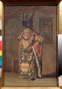 Um Lama em uma festa budista no Mosteiro Rumtek em Sikkim (Índia) (Lama em uma festa budista no Mosteiro Rumtek em Sikkim) - Pintura de Vasili Vasilyevich Vereshchagin (Vassili Vereshchagin) (1842-1904), óleo sobre tela de Vasili Vasilievich Vereshchagin
