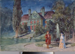 Desenho de palco para a ópera "Boris Godunov" de Modest Mussorgsky (1839-1881) - Desenho de palco para a ópera Boris Godunov de Modest Mussorgsky - Obra de Vasili Dmitrievich Polenov (1844-1927), aguarela e guache sobre de Vasilij Dmitrievich Polenov