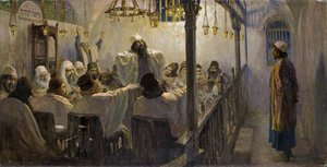 Il est coupable de la mort - Ele é culpado de morte! - Polenov, Vasili Dmitrievich (1844-1927) - 1906 - Óleo sobre tela - 113x220 - Coleção Particular (Parte da série de pinturas A Vida de Cristo completada pelo artista no final dos anos 1890-1900) de Vasilij Dmitrievich Polenov