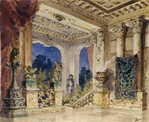 Cenografia para a ópera A rosa escarlate de N. Krotkov, 1884 de Vasilij Dmitrievich Polenov