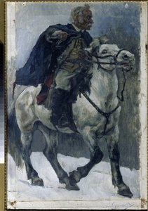 Alexander Suvorov (1729-1800) a cavalo. O herói russo é retratado a atravessar os Alpes à frente das tropas russas durante a campanha italiana (1799-1800). Pintura de Vasilli Ivanovich Surikov (Vasily Surik de Vasilij Ivanovic Surikov