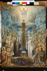 ""Glória da Igreja Ortodoxa da Geórgia"": ilustração da lenda da ""coluna viva"" - Obra de Vasily Andreyevich Barvitov (1840-1886), final da década de 1870-início da década de 1880 - A Glória da Igreja Ortodoxa da Geórgia - Aquarela e branco de Vasily Andreyevich Barvitov