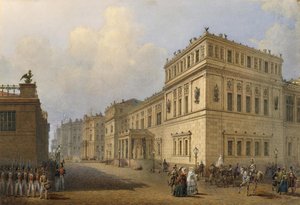 Vista do novo Hermitage pela rua Millionnaya de Vasily Semyonovich Sadonikov