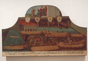 Sinalização do Grémio de carpintaria naval no Arsenale de Veneza de Venetian School