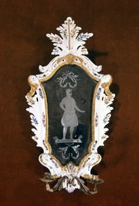 Candelabro de parede veneziano em cerâmica e espelho Murano. Século XVIII. Veneza, Ca 