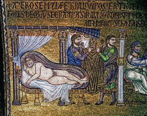 Arquitetura bizantina: mosaico “The Drunkenness of Noe” ”” feito por artistas venezianos Basílica de São Marcos do século 13