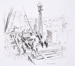 Vigas móveis no 25º andar do Empire State Building, publicado por William Edwin Rudge de Vernon Howe Bailey