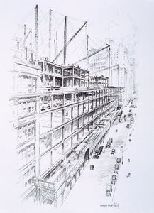 Vista das gruas no 8º andar do Empire State Building, maio de 1930, publicada por William Edwin Rudge de Vernon Howe Bailey
