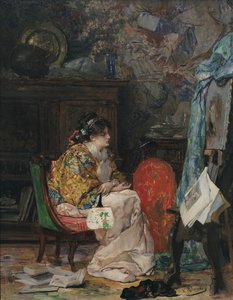 Um modelo no estúdio de artistas de Vicente Palmaroli y Gónzalez