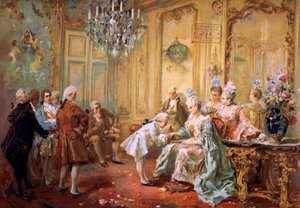Mozart e Mme. de Pompadour, c1900 (cromo) de Vicente de (after) Paredes