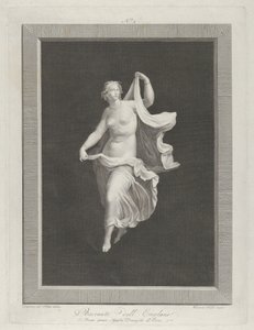 Uma bacante parcialmente nua avançando e segurando as pontas de suas cortinas em cada ..., ca. 1795-1820 de Vicenzo Feoli