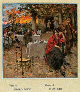 Restaurante ao ar livre, ilustração para uma colecção de canções napolitanas. Itália, século XX. (ilustração) de Vicenzo Irolli