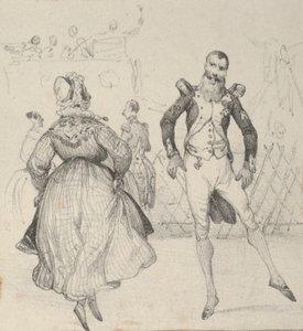 Um soldado e uma mulher dançando, meados do século XIX. de Victor Adam