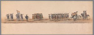 Concurso histórico no segundo centenário da Universidade de Utrecht, 1836 (placa 4)
Procissão do exército holandês a Ostende, a 3 de Julho de 1600, no dia seguinte à vitória em Nieuwpoort; de acordo com a representação fantasiada, dada por H H H Student de Victor Adam
