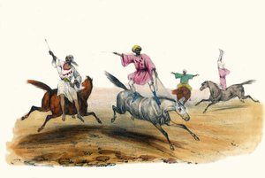 La voltige, par des Bedouins. em "Album Grotesque, Choices of Types Remarkable", ilustrações de Victor Adam, Paris, cerca de 1850. de Victor Adam