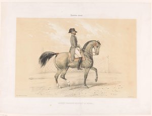 Laurent Franconi montando sua égua Norma Laurent Franconi Montant la Norma. (título no objeto) Cavalos e Cavaleiros no Hipódromo (título da série) Hippodrôme nacional (título da série no objeto) de Victor Adam