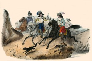 Le defi, entre 2 gentilhommes. in Album Grotesque, Choix de Types Remarkable", ilustrações de Victor Adam, Paris, cerca de 1850. de Victor Adam