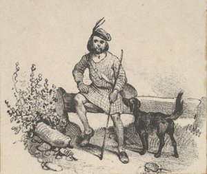 Homem sentado com um cão, meados do século XIX. de Victor Adam