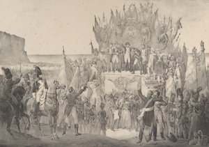 Festa Militar em Boulogne com Napoleão Distribuindo Estrelas da Legião de Ho..., século XIX. de Victor Adam