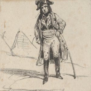 Soldado apoiado em sua espada, meados do século XIX. de Victor Adam