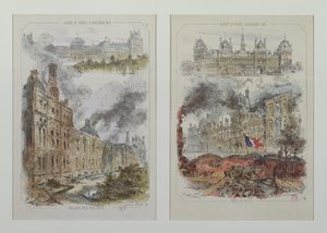 Vistas do Palácio das Tulherias e do Hotel de Ville antes e depois dos incêndios de 1871 de Victor Coindre