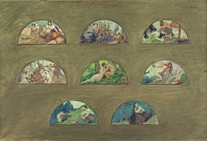 Esboço para a sala de jantar do Hôtel de Ville em Paris: Les nourritures - Les plaisirs - Les sens (tímpanos semi-circulares), entre 1891 e 1892 (óleo sobre tela)