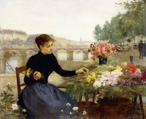 Um mercado parisiense de flores,