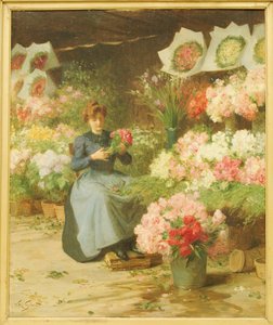 Vendedor de flores em frente à Igreja Madeleine de Victor Gabriel Gilbert