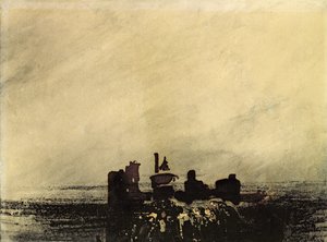 Ruínas Feudais (lavagem de tinta no papel) de Victor Hugo