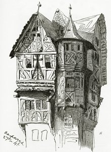 Casa, em, Bacharach, ligado, a, rio rhine, 19º século, (bw, engraving) de Victor Hugo